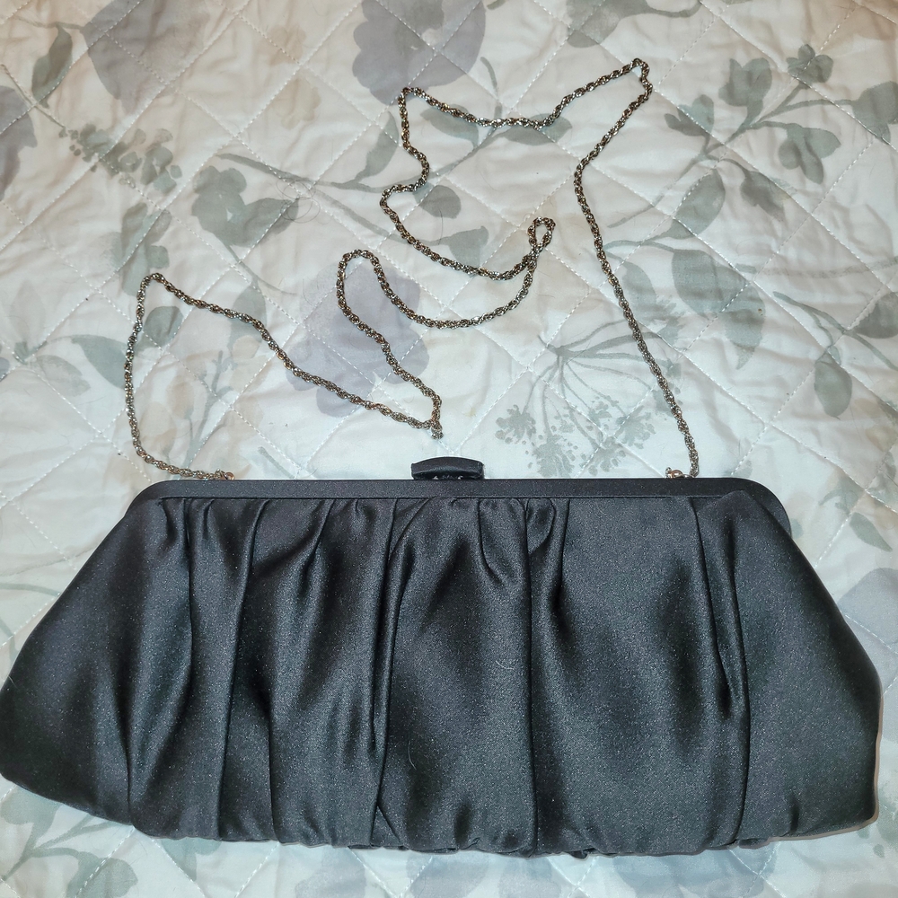 Black Satin Clutch with Chain